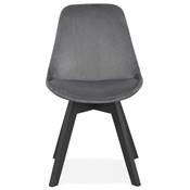 Chaise design 'Black Milano' en velours grise avec 4 pieds en bois noir