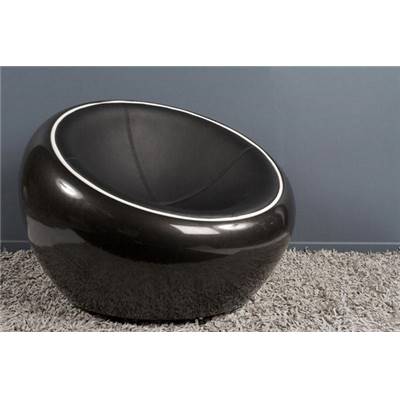 Fauteuil design lounge rond 'Boule' pivotant noir pieds en métal chromé