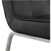 Chaise design capitonnée 'Fyllig' noire avec 4 pieds en inox brossé