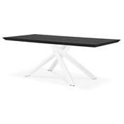 Table de salle à manger design 'Tepee Wood' plateau bois noir pieds métal blanc - 200 x 100 cm