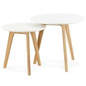 Tables basses scandinaves gigognes rondes 'Mukav' plateau en bois blanc 3 pieds en bois -  50 cm
