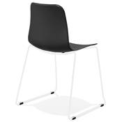 Chaise design empilable 'Style White' noire pieds tréteaux en métal blanc