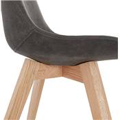 Chaise design 'Milano' en microfibre grise avec 4 pieds en bois naturel