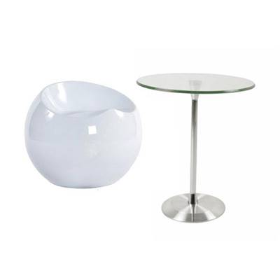 Table basse design ronde 'Bistro' en verre transparent pied central en métal chromé - Ø 46 cm
