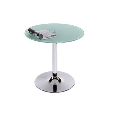 Table basse design ronde 'Pub' en verre opaque pied central en métal chromé - Ø 70 cm