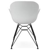 Chaise style industriel design à accoudoirs 'Lotus' blanche avec 4 pieds en métal noir