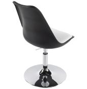 Chaise design réglable 'Tulipe' pivotante noire et blanche pied métal chromé