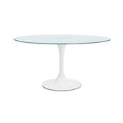 Table  diner / de runion 'Pluton' plateau en verre pied central en fibre de verre blanc   140 cm