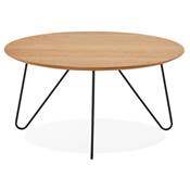 Table basse style industriel ronde 'Cooper' plateau en bois 4 pieds en métal noir - Ø 80 cm