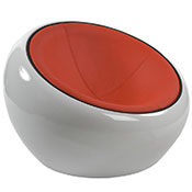 Fauteuil design lounge rond 'Boule' pivotant rouge et blanc pieds en mtal chrom