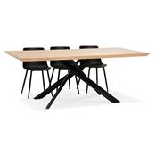 Table de salle à manger design 'Tepee Wood' plateau bois naturel pieds en métal noir - 200 x 100 cm