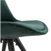 Chaise design 'Modena' en velours verte avec 4 pieds en bois noir et métal brossé doré