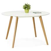 Table à diner / de réunion scandinave ronde 'Solnä' plateau bois blanc 4 pieds bois – Ø 120 cm