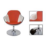 Fauteuil design lounge rond à accoudoirs 'Space' pivotant rouge et blanc pied central métal chromé