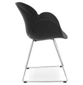 Chaise design à accoudoirs 'Lotusjärn' noire pieds tréteaux en métal chromé