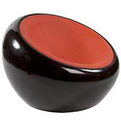 Fauteuil design lounge rond 'Boule' pivotant rouge et noir pieds en mtal chrom
