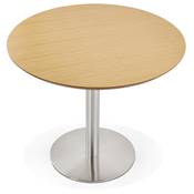Petite table à diner / de bureau ronde 'Elea' plateau bois pied central acier brossé - Ø 90 cm