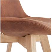 Chaise design 'Milano' en microfibre marron avec 4 pieds en bois naturel