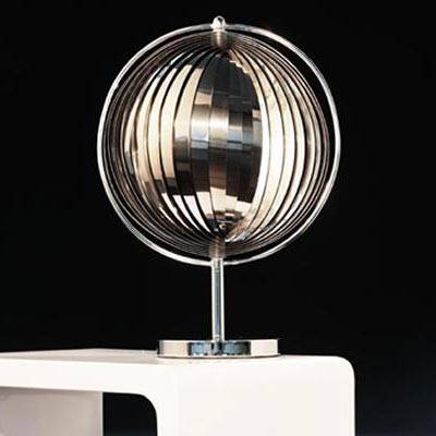 Lampe à poser design 'Astra' abat-jour rond modulable en lamelles flexibles chromé