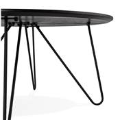 Table basse style industriel ronde 'Cooper' plateau en bois noir 4 pieds en métal noir - Ø 80 cm