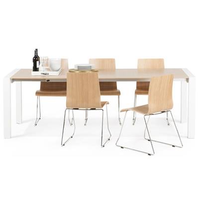Table à diner / réunion scandinave extensible 'Yälka' plateau bois 4 pieds blancs - 190(270) x 95 cm