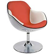 Fauteuil design lounge rond  accoudoirs 'Space' pivotant rouge et blanc pied central mtal chrom