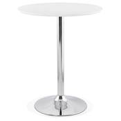 Table de bar haute design ronde 'Barry' mange debout en bois blanc avec pied central en métal chromé