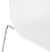 Tabouret de bar empilable design 'Great' blanc avec 4 pieds pieds en métal chromé et dossier haut