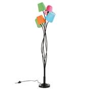 Lampadaire moderne 'Cinque Colore' 5 abats-jours en tissu multicolors coniques et 5 pieds en métal