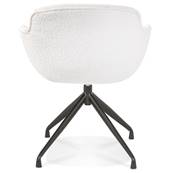 Chaise design pivotante à accoudoirs 'TICKY' en tissu bouclé blanc avec 4 pied en métal noir