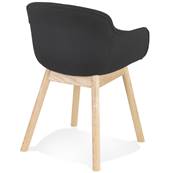 Chaise design à accoudoirs 'MAJESTY' en tissu noir et 4 pieds en bois naturel