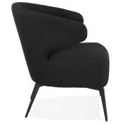 Fauteuil lounge design à accoudoirs 'STEEL COBBE' en tissu noir pieds en métal noir