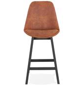 Tabouret snack mi-hauteur 'CHAIRMAN MINI BLACK EDITION' tissu marron 4 pieds bois noir dossier haut