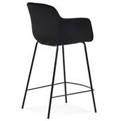 Tabouret de snack design à accoudoirs 'CARINO MINI' en velours noir 4 pieds métal noir dossier haut