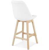 Tabouret de snack mi-hauteur design scandinave 'Chairman Mini' tissu bouclé blanc avec 4 pieds en bois naturel et dossier haut
