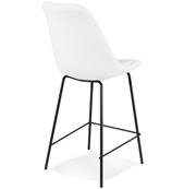 Tabouret de snack mi-hauteur design 'KESKI MINI' en tissu bouclé blanc avec 4 pieds et repose pieds en métal noir dossier haut