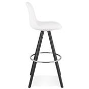 Tabouret de bar 'Black Circle' tissu bouclé blanc 4 pieds bois noir repose pieds chromé dossier haut