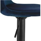 Tabouret de bar réglable 'LUSSO' pivotant velours bleu pied et repose pieds métal noir dossier haut