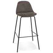 Tabouret de bar design moderne 'Tekno' en microfibre grise 4 pieds en métal noir et dossier haut
