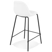 Tabouret de snack mi-hauteur baroque 'Tekno Mini' tissu bouclé blanc 4 pieds métal noir dossier haut