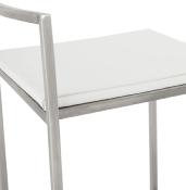 Tabouret de snack mi-hauteur empilable carré 'Iron Mini' blanc pieds en métal brossé dossier bas