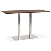 Table bar haute 'Tvillin XL' bois finition noyer double pied central métal brossé – 180 x 90 cm