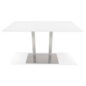 Table de bar haute design 'Tvillin XL' bois blanc double pied central en métal brossé – 180 x 90 cm