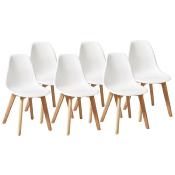 Chaise scandinave 'Karl' blanche avec 4 pieds en bois naturel - Lot de 6