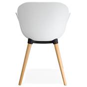 Chaise design scandinave à accoudoirs 'Lotusträ' blanche avec 4 pieds en bois naturel
