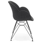 Chaise style industriel design à accoudoirs 'Lotus' en tissu gris foncé avec 4 pieds en métal noir