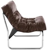 Fauteuil lounge 'Capiton' marron pieds en métal chromé
