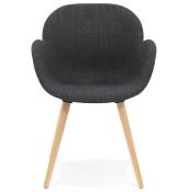 Chaise design scandinave à accoudoirs 'Lotusträ' en tissu gris foncé avec 4 pieds en bois naturel