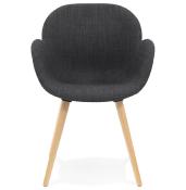 Chaise design scandinave à accoudoirs 'Lotusträ' en tissu gris foncé avec 4 pieds en bois naturel
