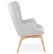 Fauteuil à oreilles capitonné design scandinave 'ELEGAN' en tissu gris pieds en bois naturel